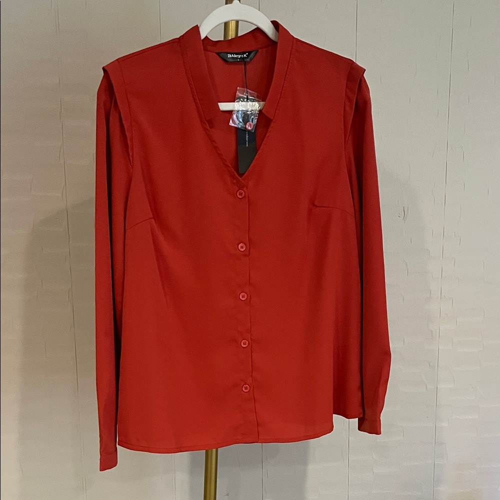 Allegra K  V Neck button down blouse